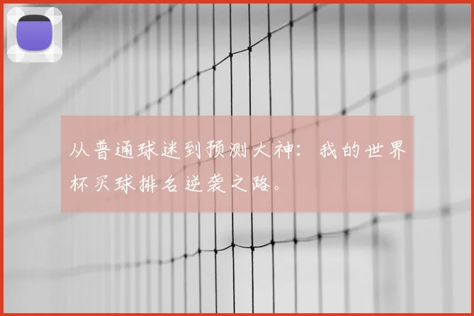 从普通球迷到预测大神：我的世界杯买球排名逆袭之路。